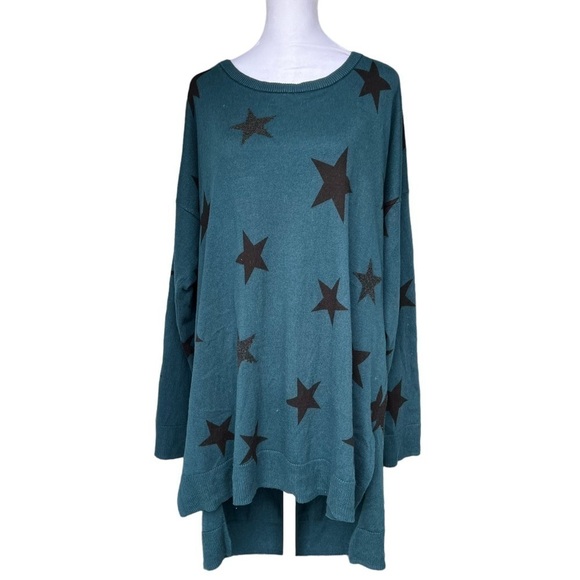 Torrid - Teal Star Print Scoop Neck Tunic Long Sleeve Skater Sweater Shirt Sz 1X - Picture 3 of 10